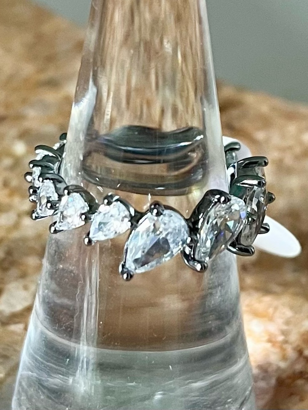 BP RG47756 The Helena Ring Pear-Cut Clear CZ Hematite Eternity Ring